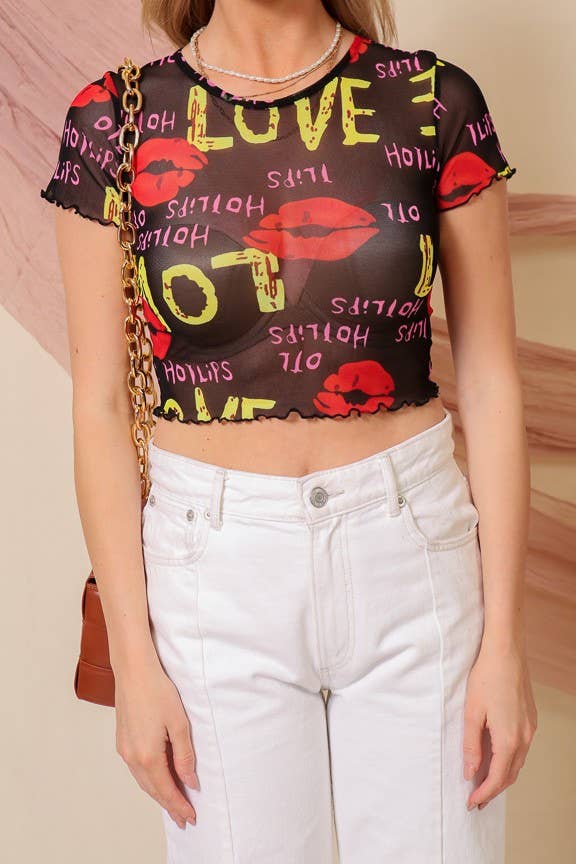 Hot Lips Mesh Crop Top