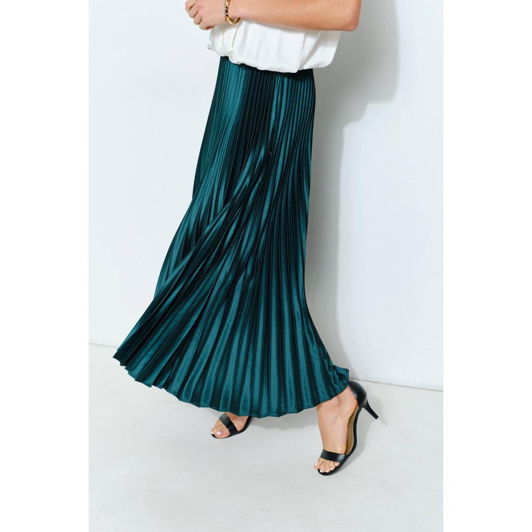 High Waist Satin Pleated Long Skirt
