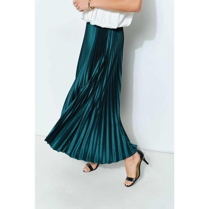 High Waist Satin Pleated Long Skirt