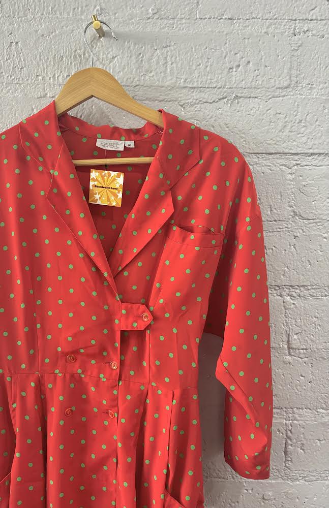 Playful Red Dress with Green Polka Dots - Size 10 Vintage Fashion