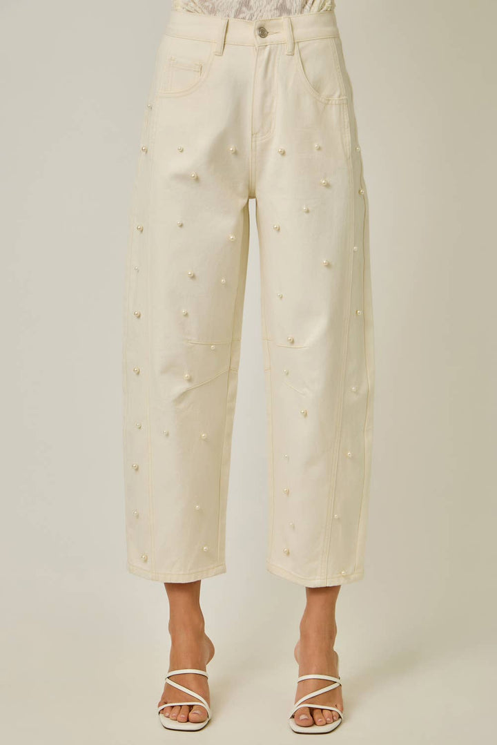Pearl Embellished Barrel Jeans