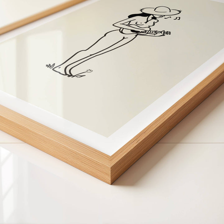 Framed black and white illustration of a person on a white background