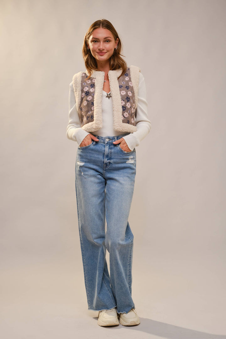 Sherpa Flower Suede Vest