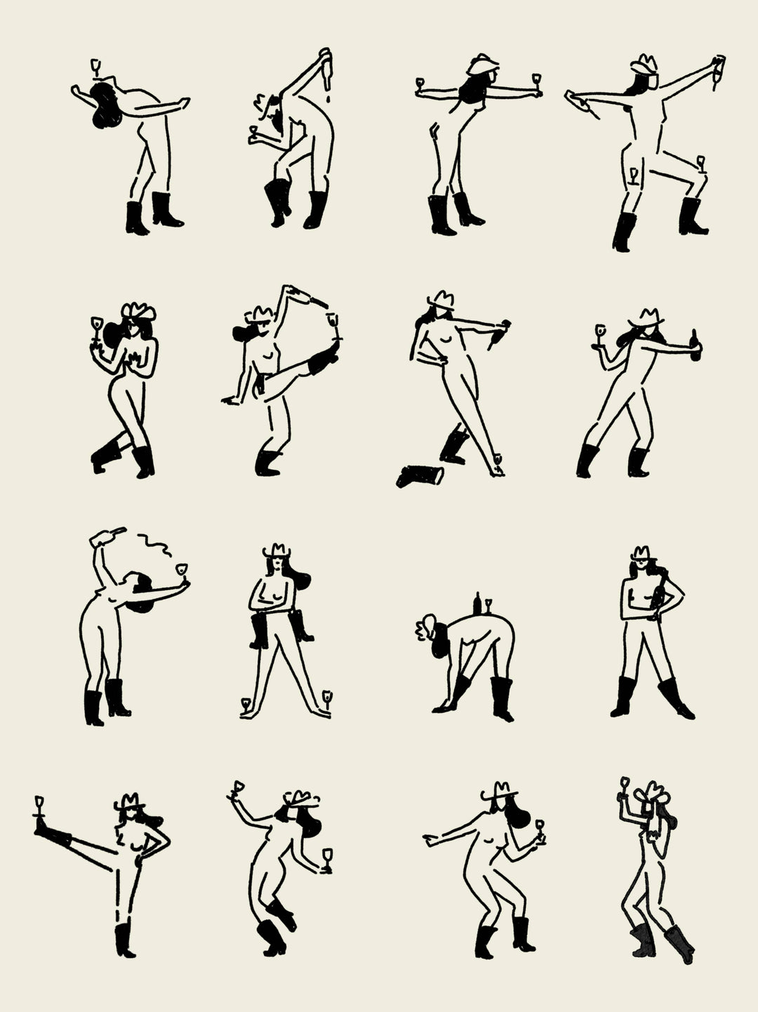 Wine Dancing Cowgirl Art Print