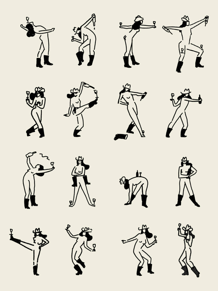 Wine Dancing Cowgirl Art Print