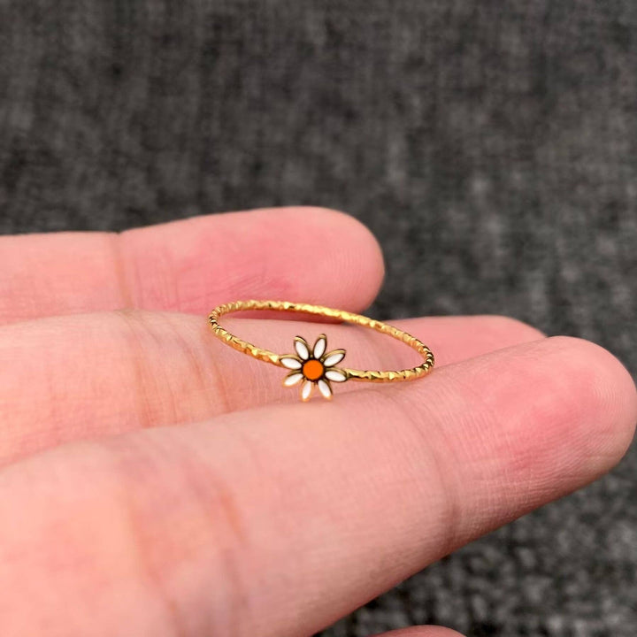 Enamel Daisy 18K Gold Plated Stainless Steel Ring