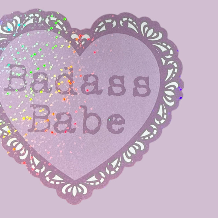 Badass Babe Lace Heart Glitter Sticker