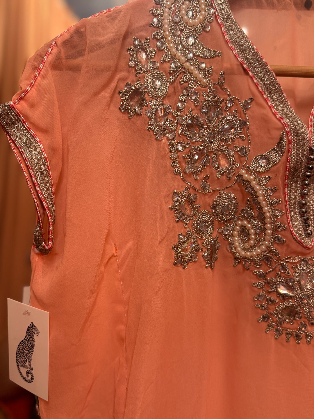 Vintage Peach Beaded Tunic Top