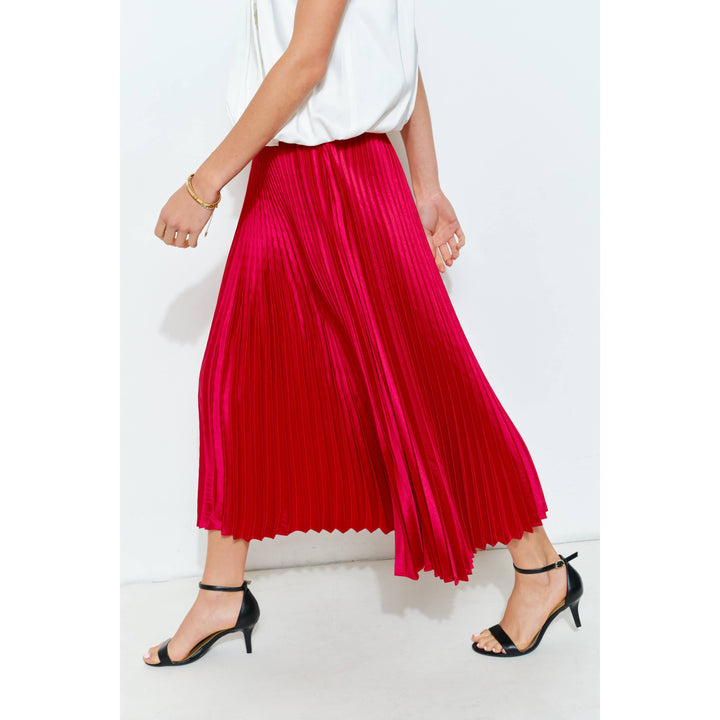 High Waist Satin Pleated Long Skirt
