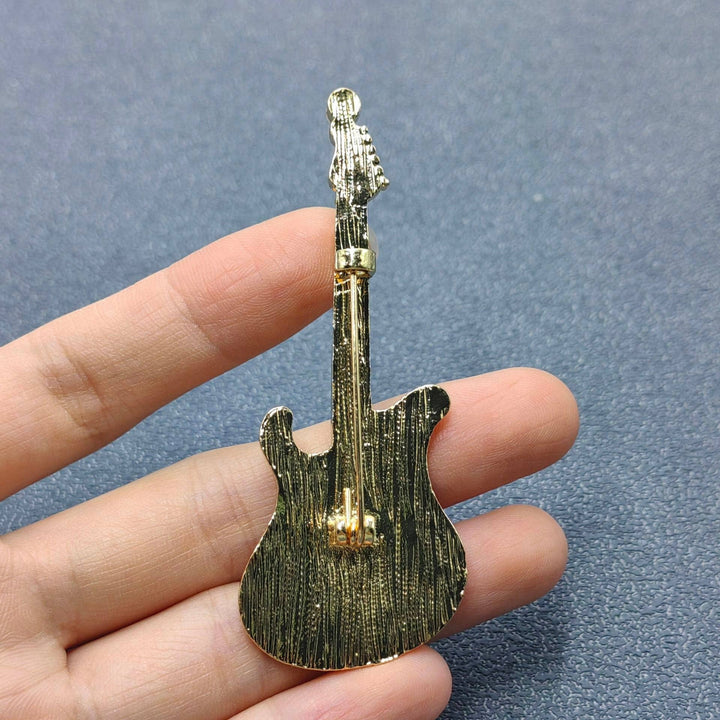 Rhinestone Enamel Guitar Brooch