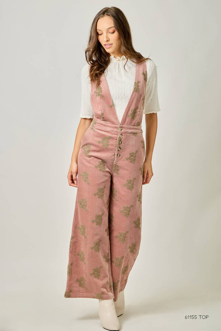 Embroidered Corduroy Jumpsuit | Mystree