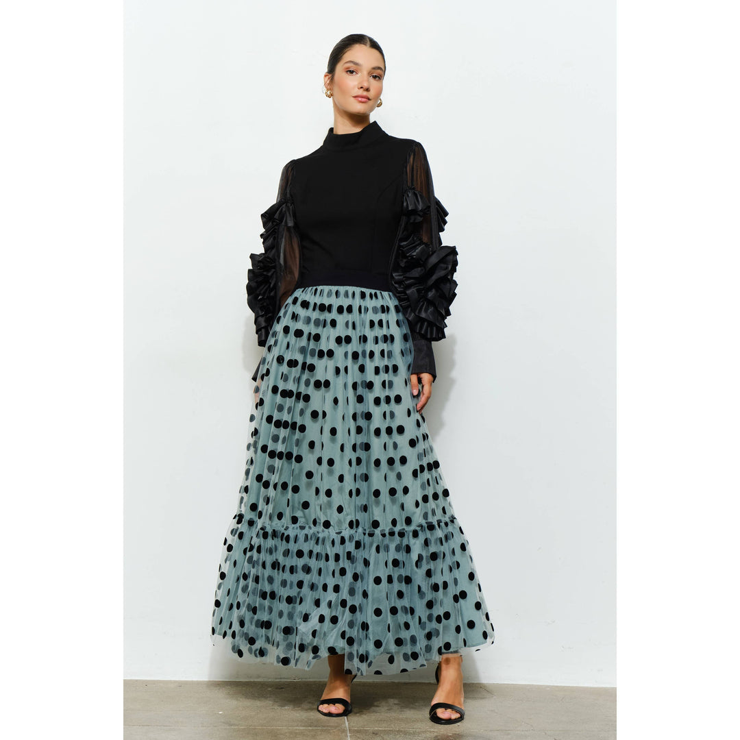 Polka Dot Tulle Tiered Maxi Skirt
