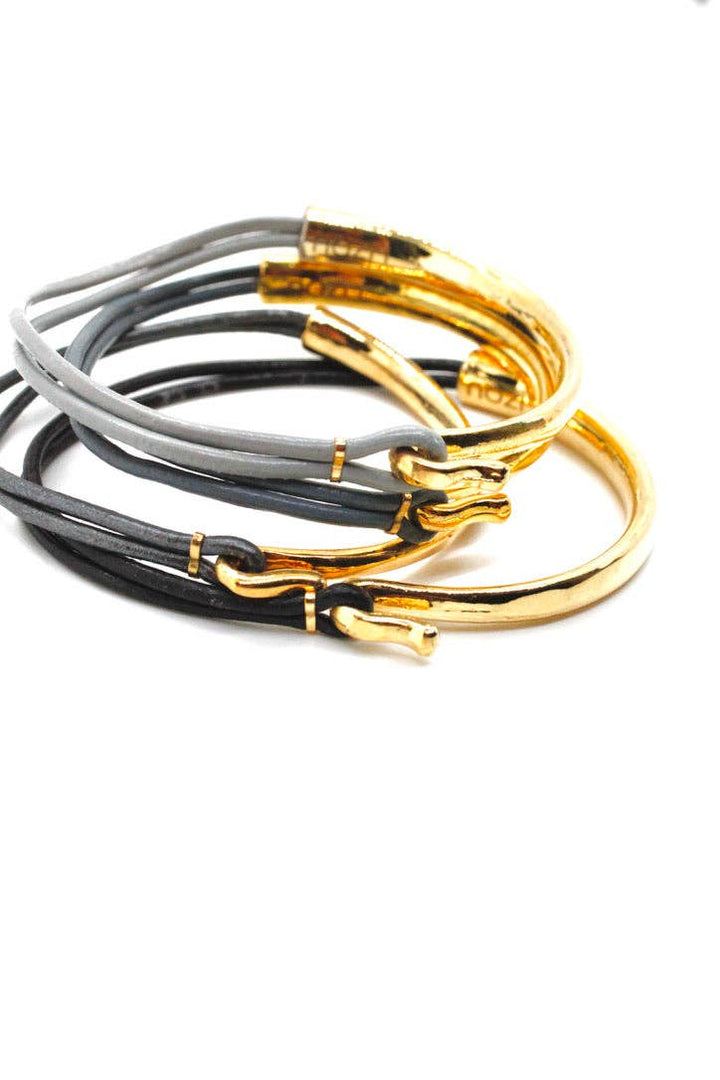 Gold Plate and Leather Bangles