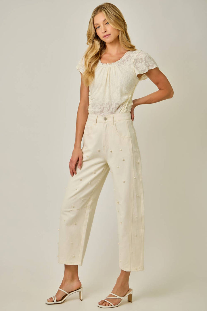 Pearl Embellished Barrel Jeans