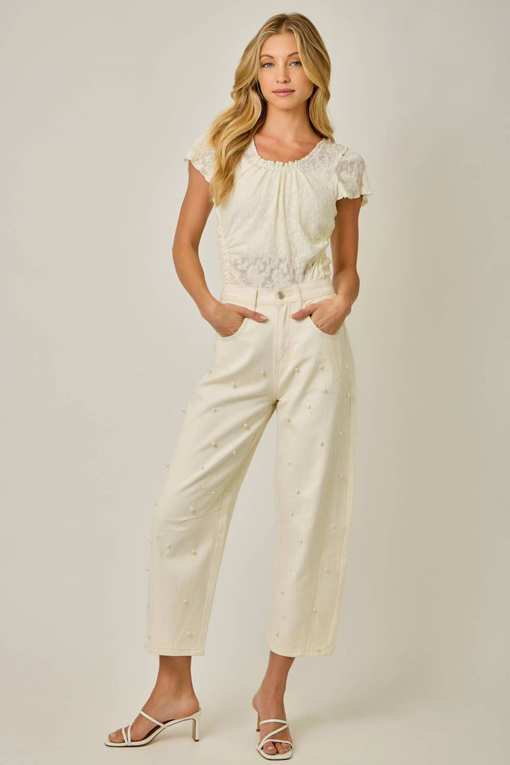 Pearl Embellished Barrel Jeans
