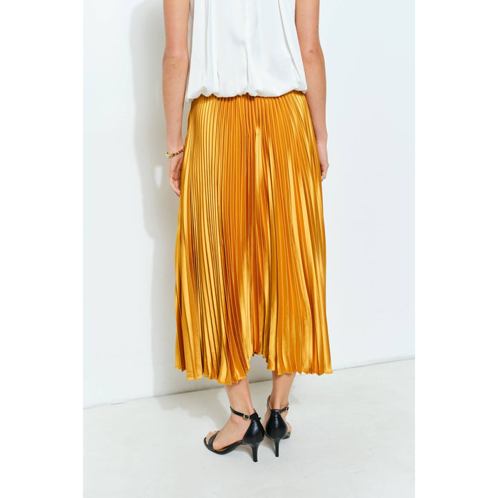 High Waist Satin Pleated Long Skirt