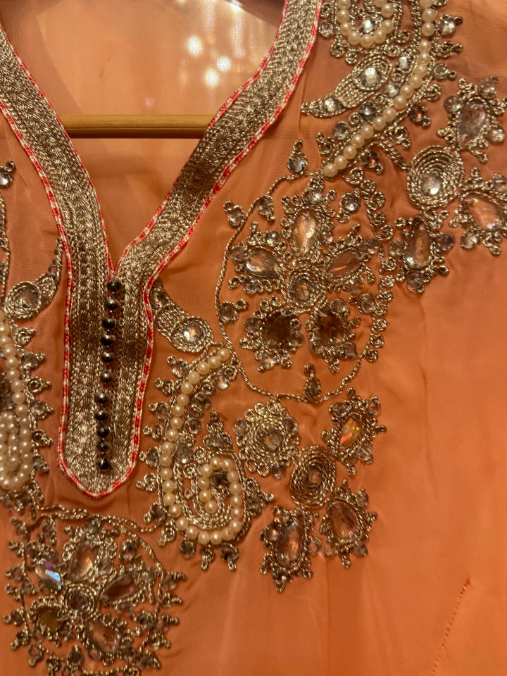 Vintage Peach Beaded Tunic Top