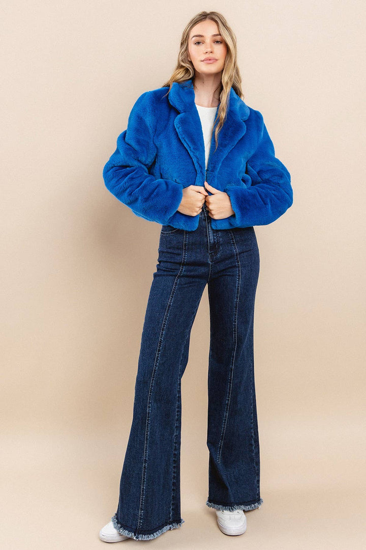 Royal Blue Ultra Soft Plush Fur Cropped Jacket