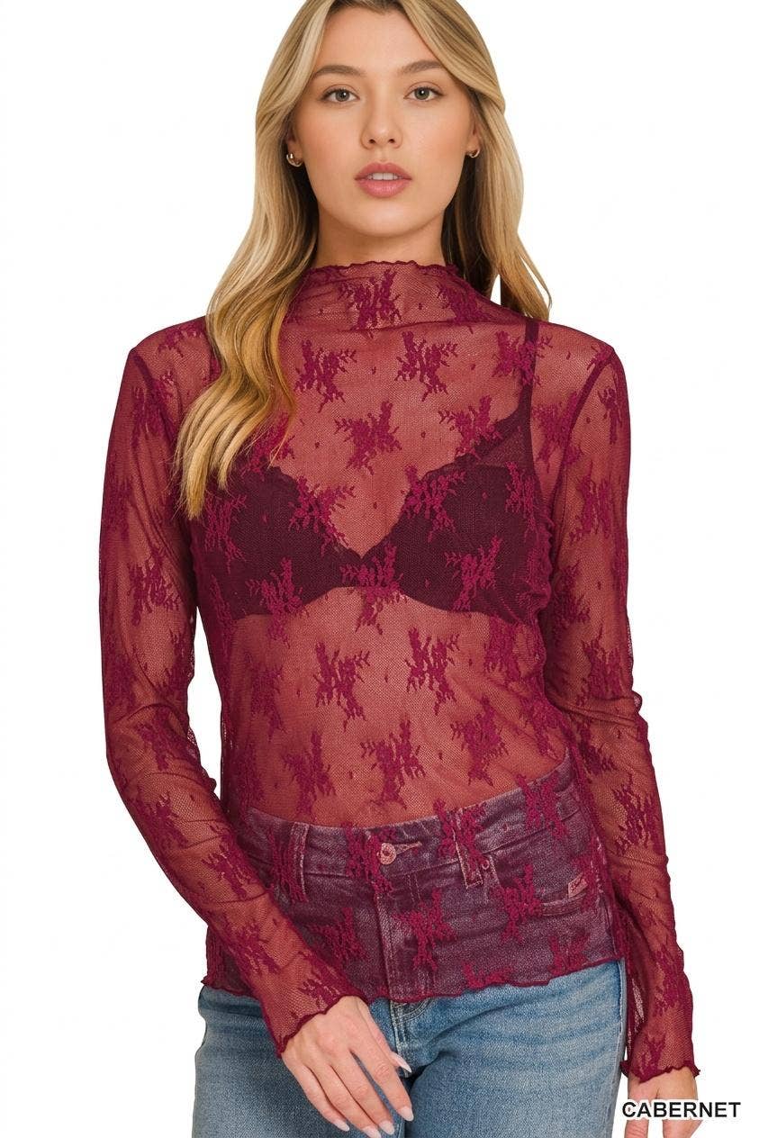 Black Lace Sheer Long Sleeve