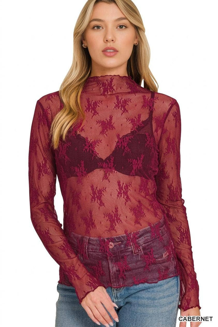 Black Lace Sheer Long Sleeve