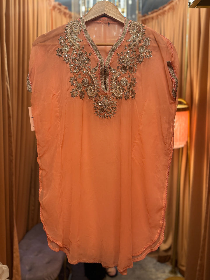 Vintage Peach Beaded Tunic Top