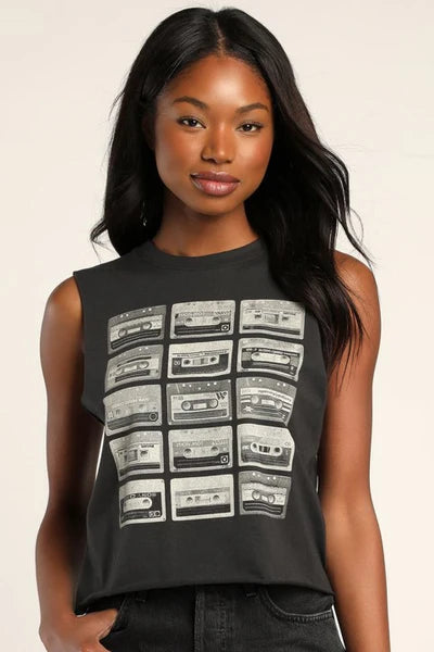 Black Cassette Tapes Muscle Tank