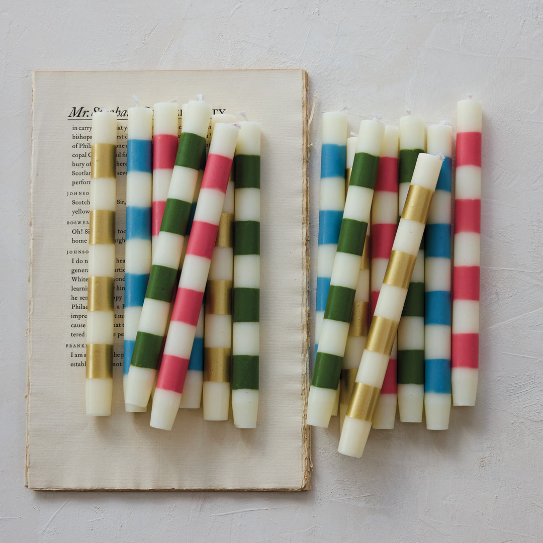 Blush Striped Taper Candles