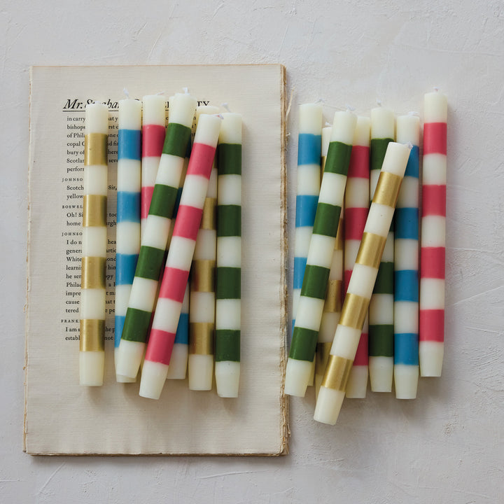 Blush Striped Taper Candles
