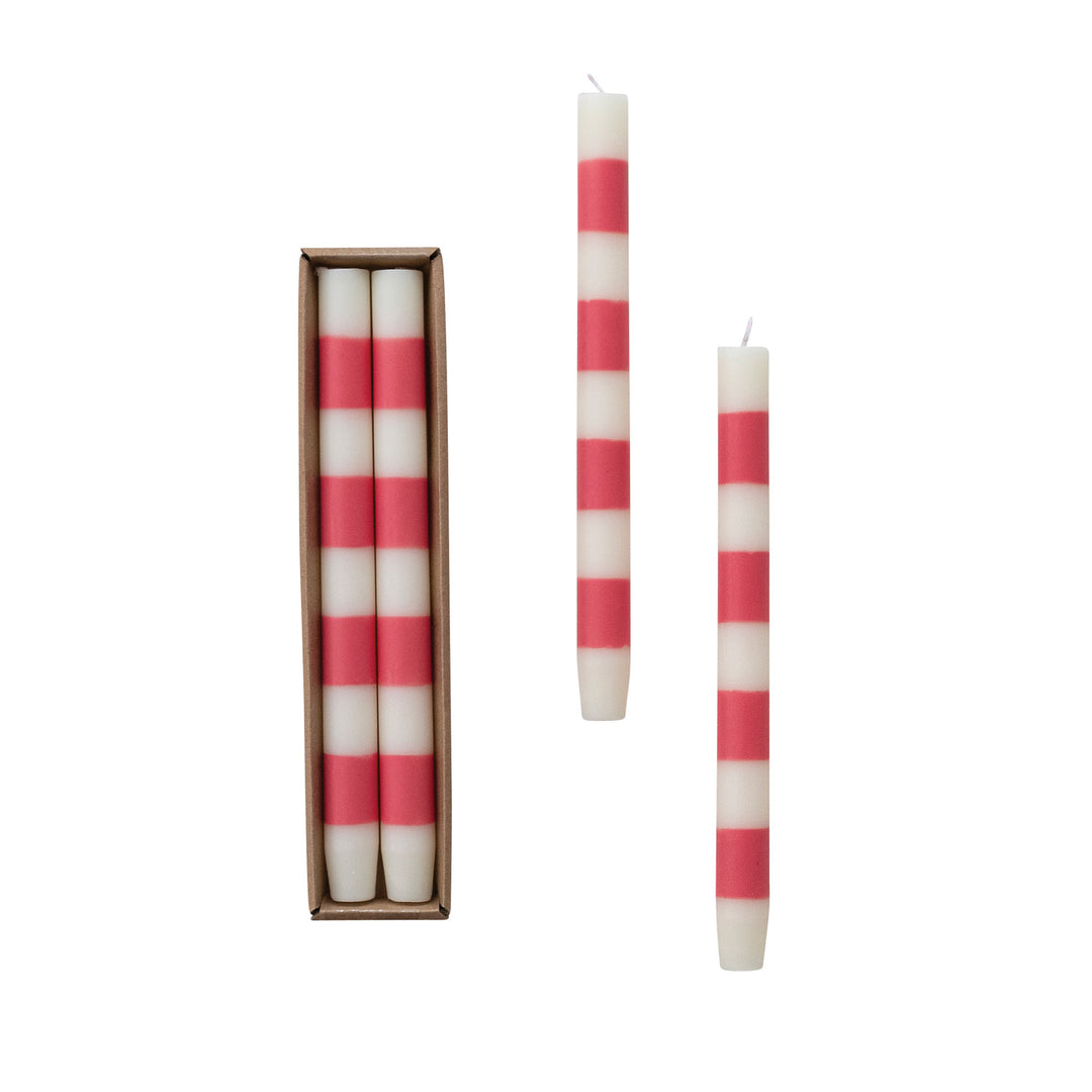Blush Striped Taper Candles