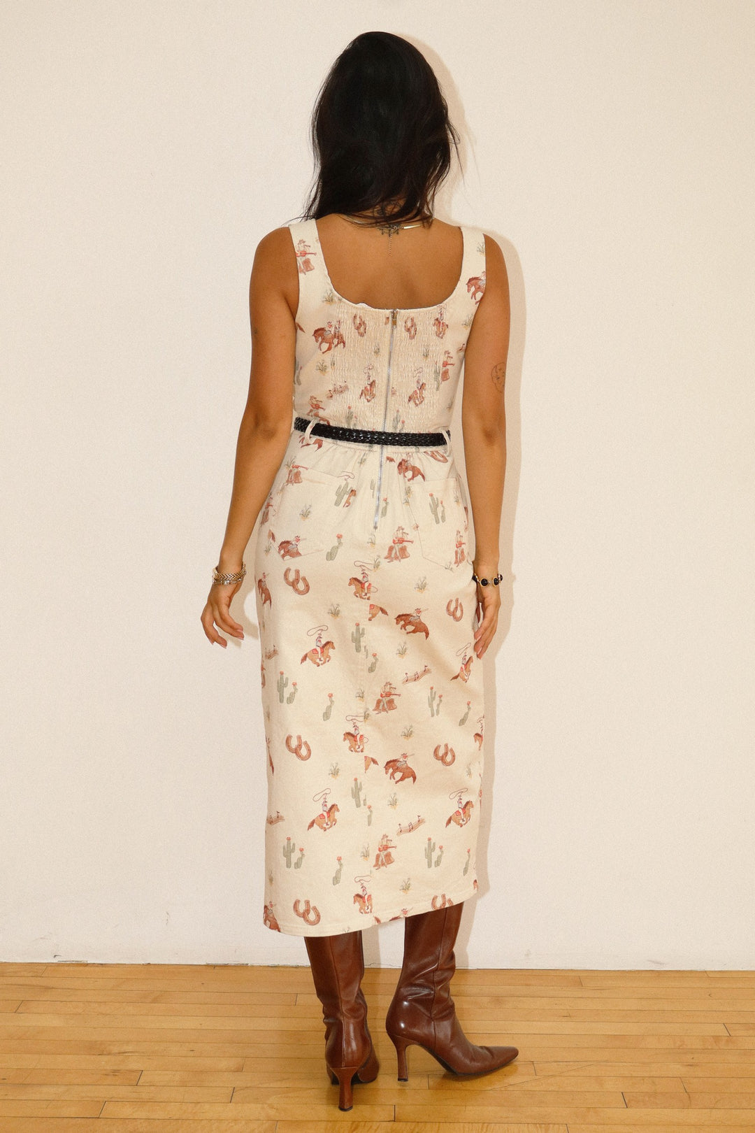 Rodeo Print Slit Midi Dress