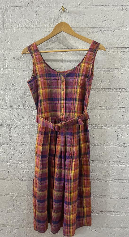 Plaid Dress with Button-Up Front and Belt - 70s & 80s Retro Fashion | Las Vegas Boutique