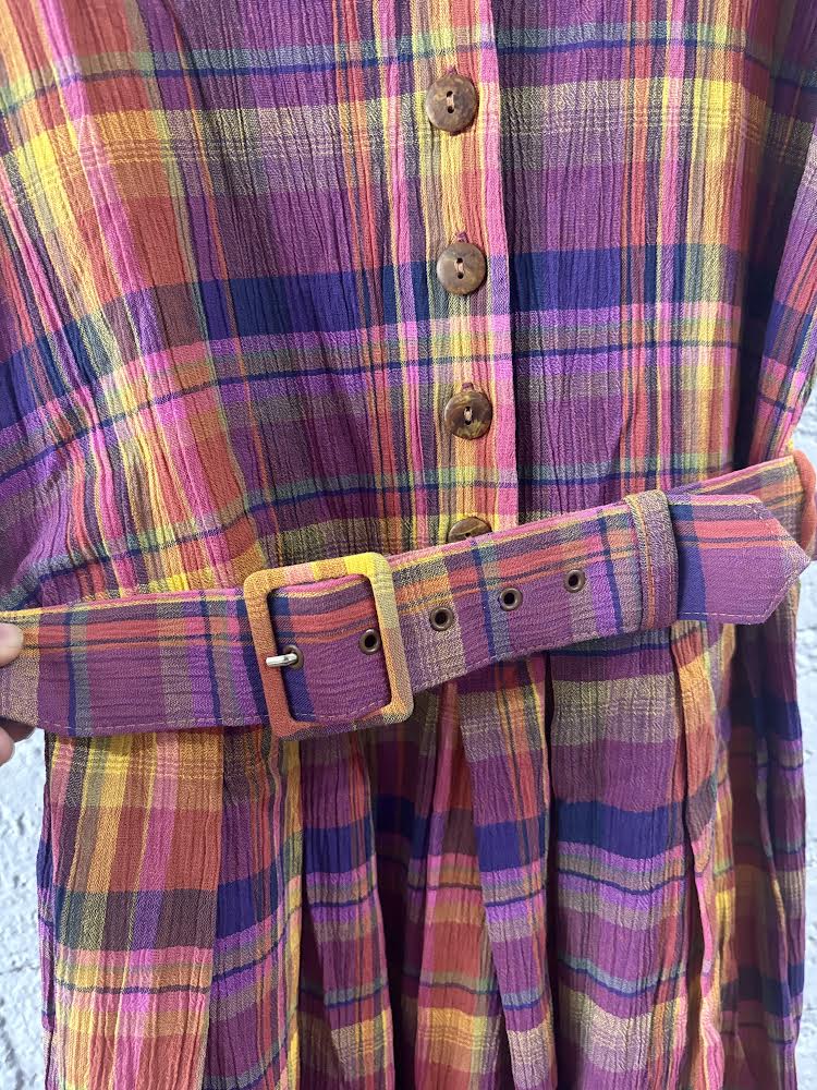 Plaid Dress with Button-Up Front and Belt - 70s & 80s Retro Fashion | Las Vegas Boutique