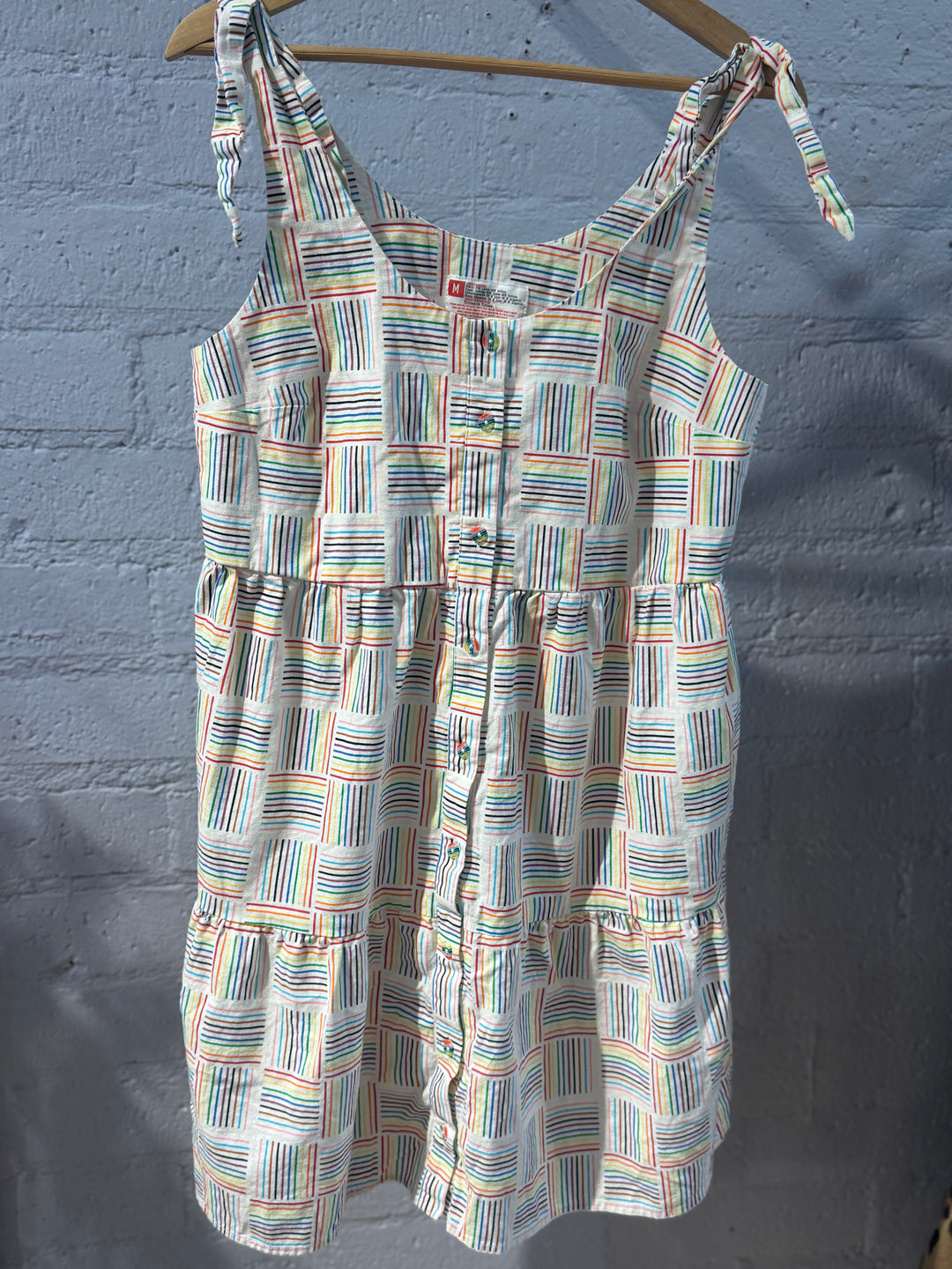 Vintage Rainbow Stripe Sundress – Size M – 100% Cotton – 1990s Inspired