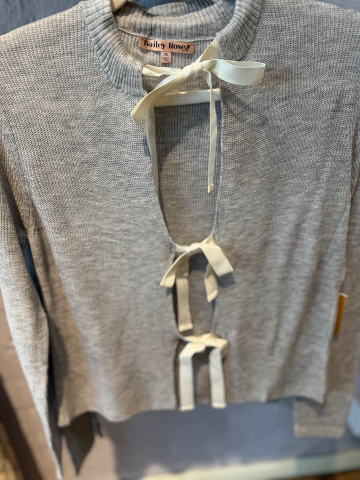 Ribbon Tie Front Sweater Cardigan