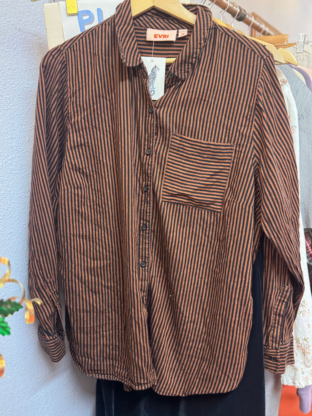 Stripped Button up Blouse Plus Size