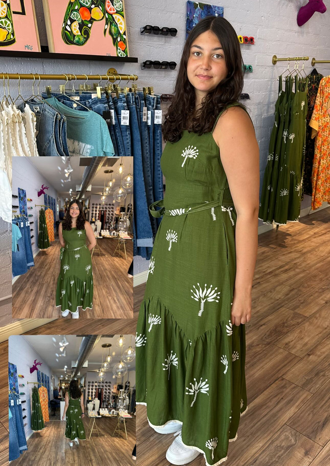 Sadira Embroidered Tie Belt Tiered Sundress