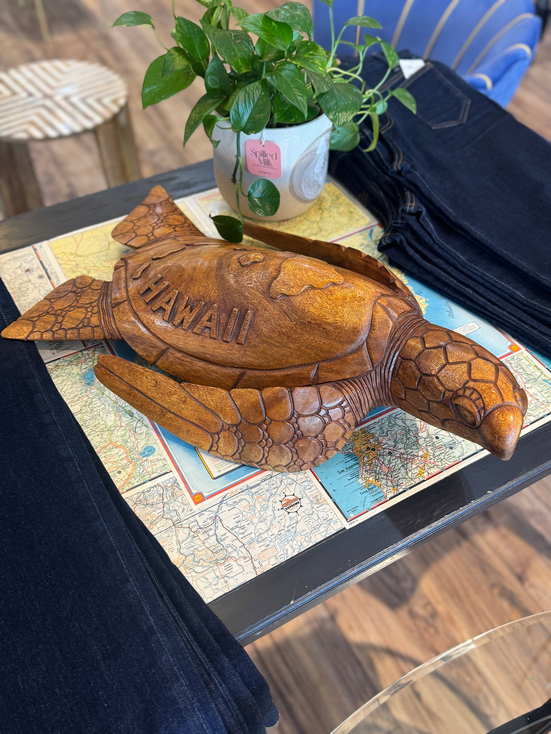 Vintage Hawaiian Hand-Carved Wooden Sea Turtle
