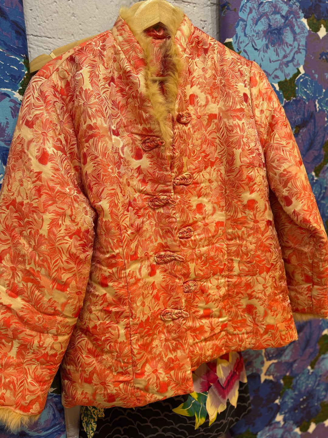 Vintage Floral Jacket with Faux Fur Trim