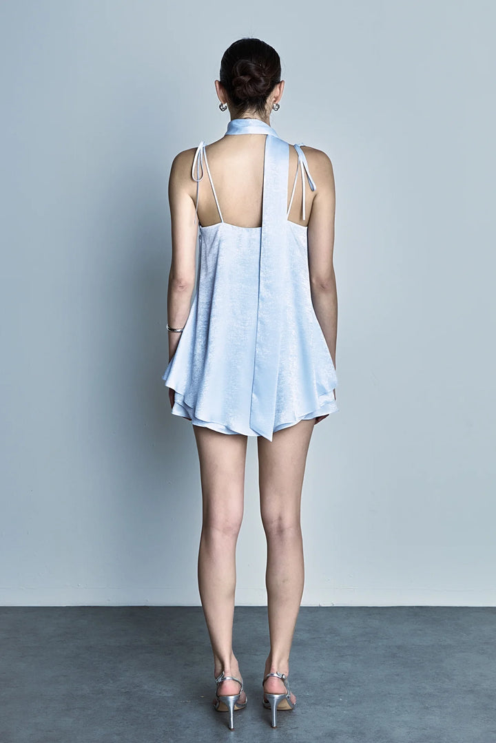 Spaghetti Tie Belted Romper Dress