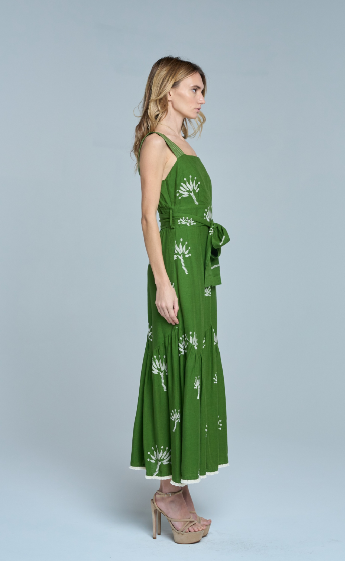 Sadira Embroidered Tie Belt Tiered Sundress