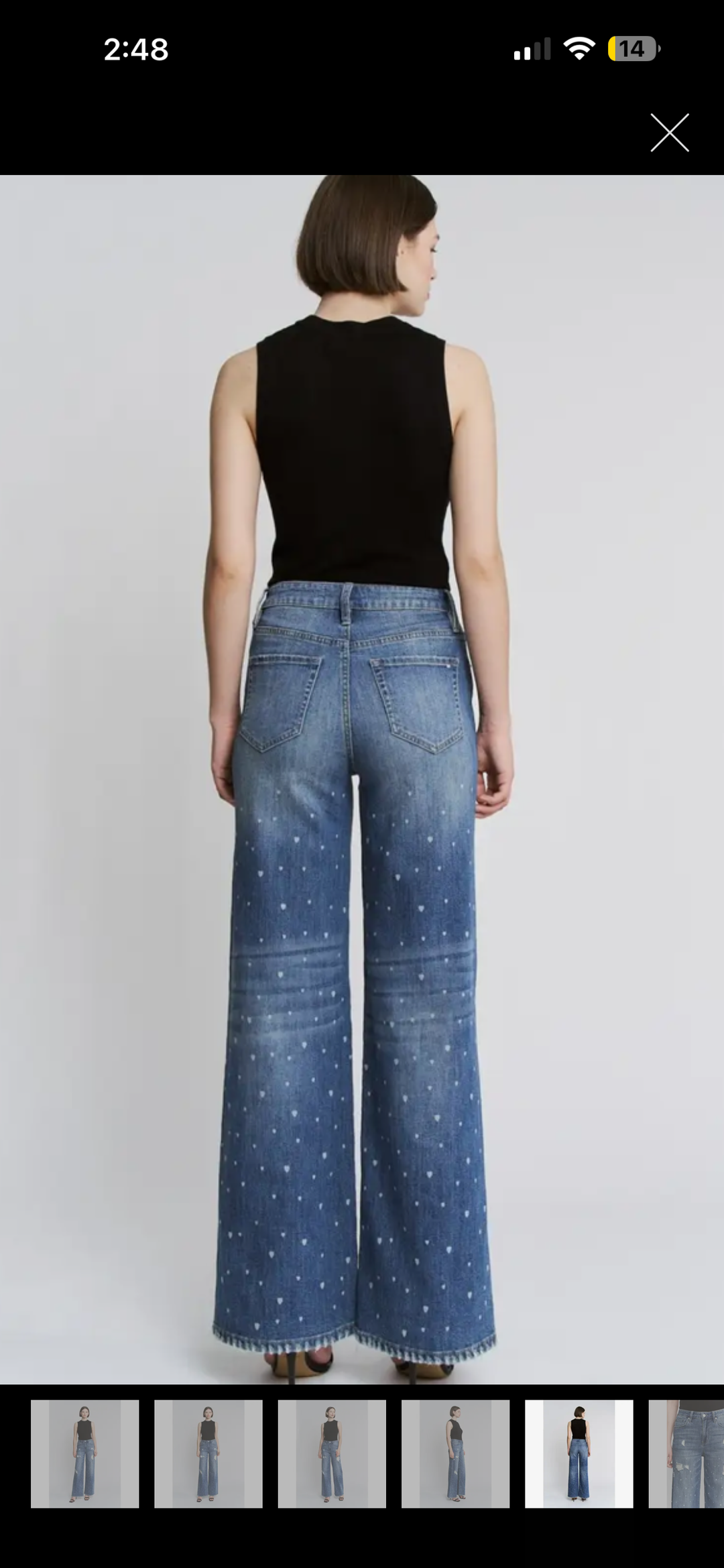 High-Rise Wide Leg Heart Print Jeans