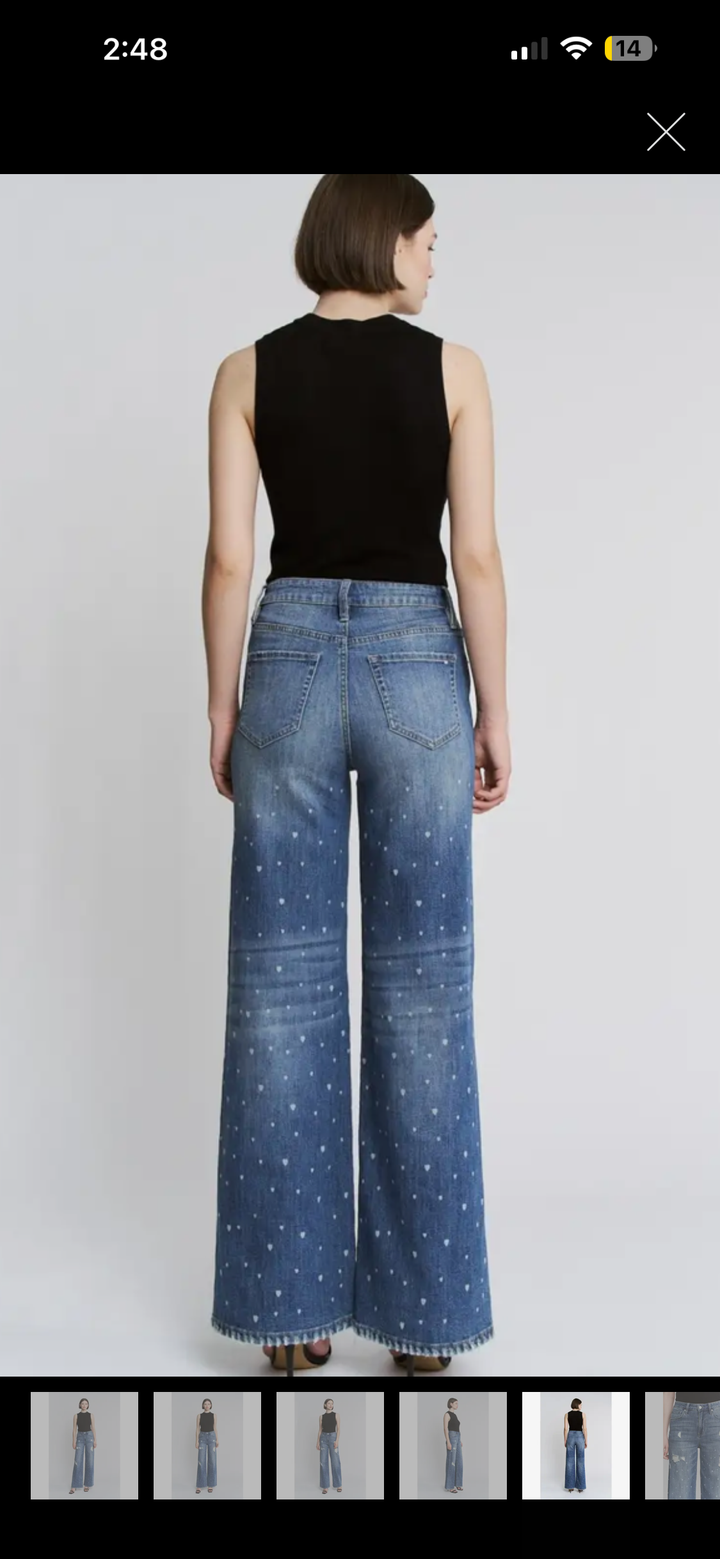 High-Rise Wide Leg Heart Print Jeans