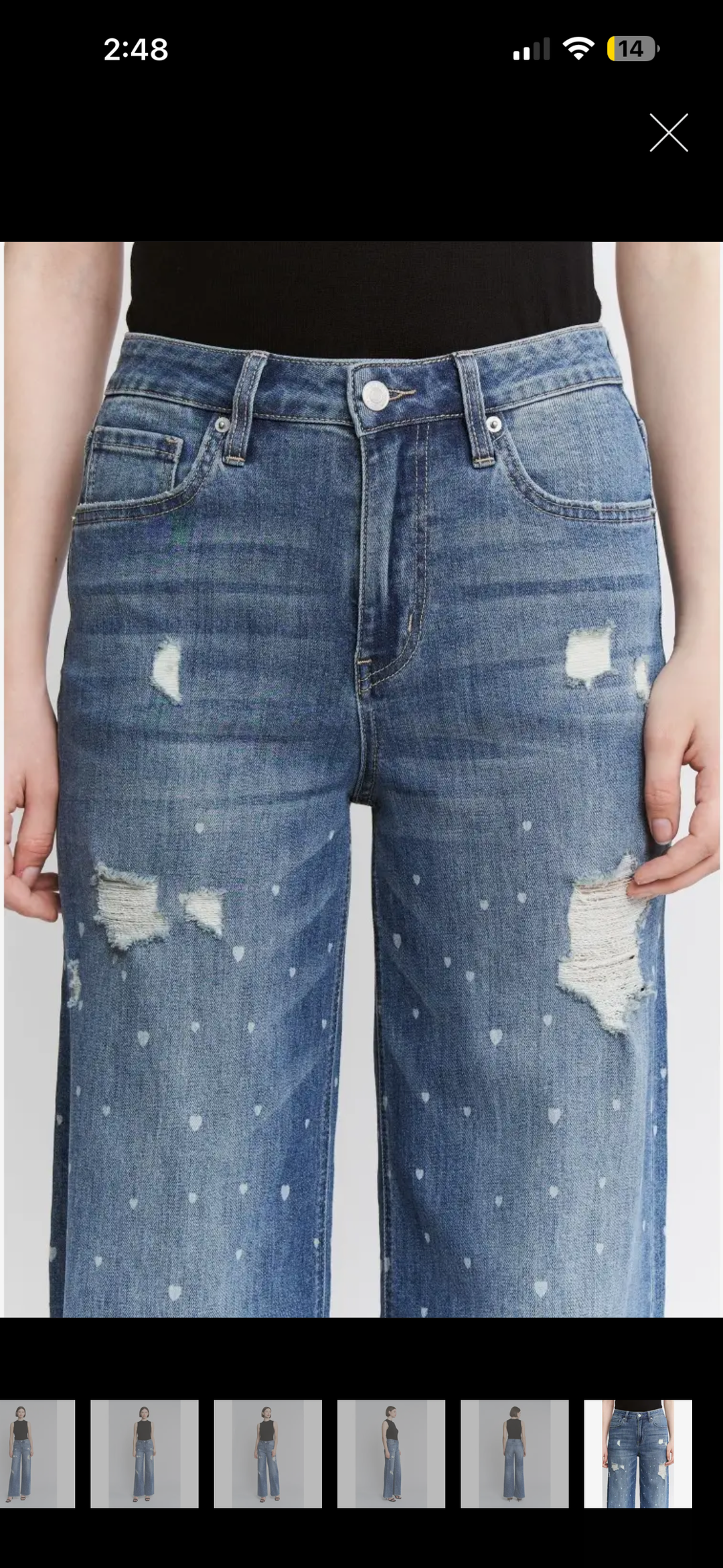 High-Rise Wide Leg Heart Print Jeans