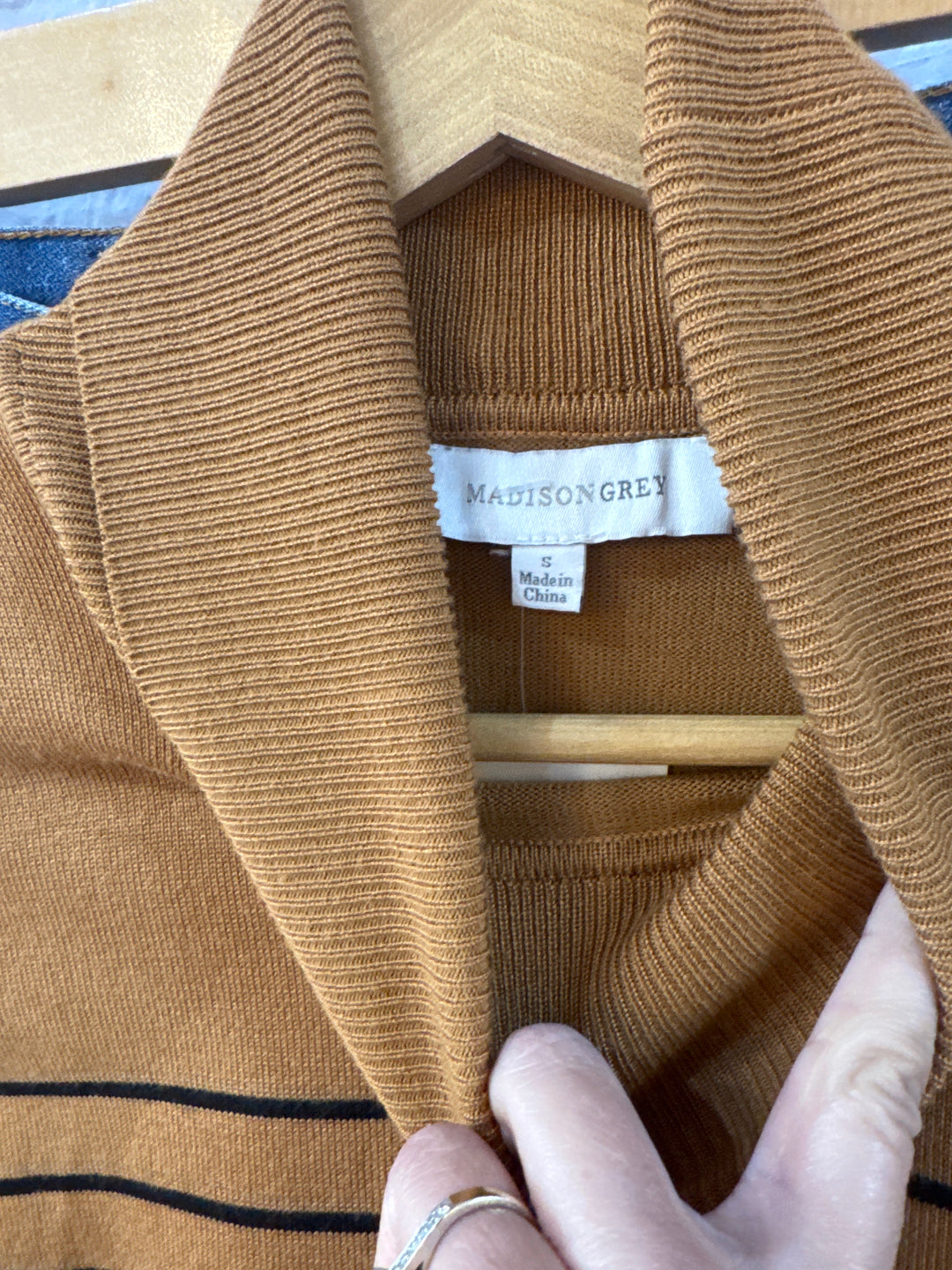 Vintage-Inspired Striped Turtleneck Sweater – Madison Grey (Size Small)