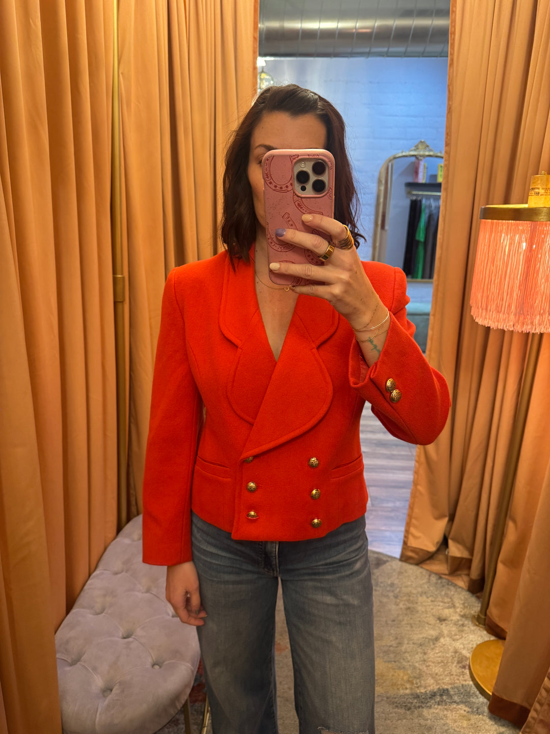 Vintage-Inspired Red Blazer with Gold Buttons