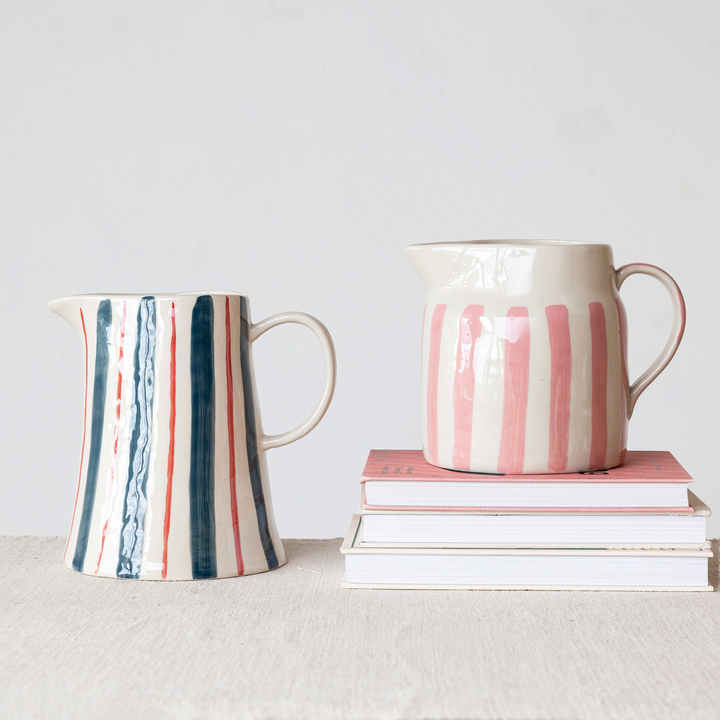 Hand-Painted Stoneware Pitcher w/ Stripes