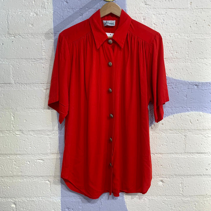 Vintage Red Short Sleeve Blouse