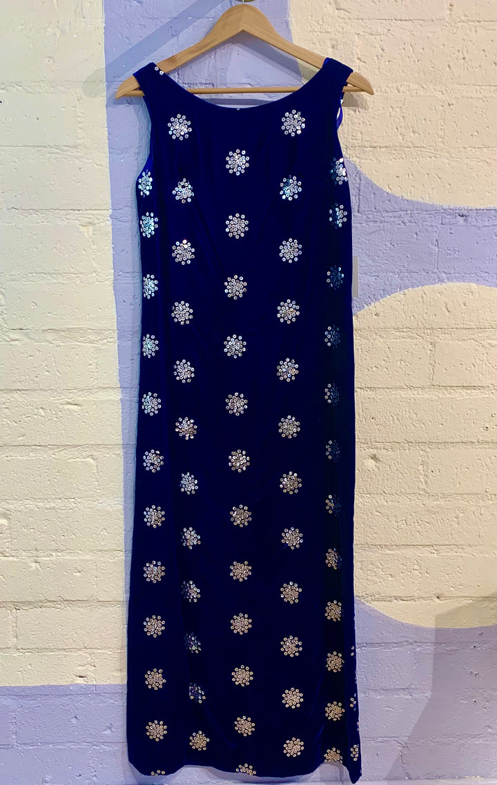 Vintage Velvet Navy Blue w/ Silver Sequins Dress