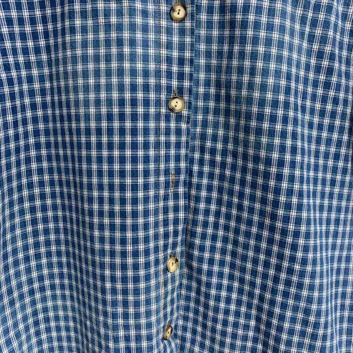 Vintage Denim & Blue Gingham Button-Down Shirt