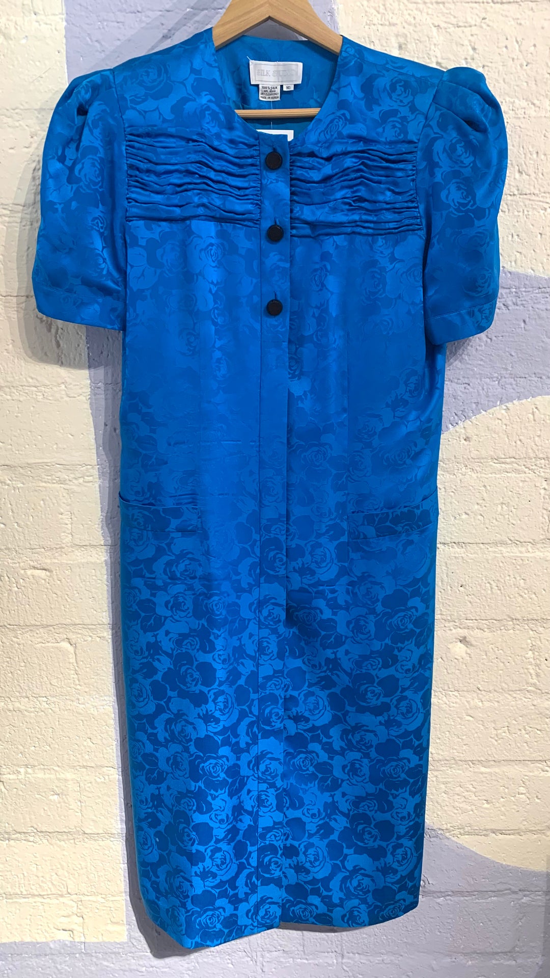 Vintage Blue Rose Pattern Dress